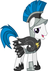 Size: 699x1037 | Tagged: safe, artist:frownfactory, oc, oc only, oc:stratagem, pegasus, pony, .svg available, armor, armor skirt, description is relevant, helmet, horseshoes, male, open mouth, scale armor, scale mail, simple background, skirt, solo, stallion, svg, tail wrap, transparent background, vector, wings