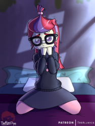 Size: 750x1000 | Tagged: safe, artist:thealjavis, moondancer, human, equestria girls, g4, bed, clothes, equestria girls-ified, female, glasses, patreon, solo