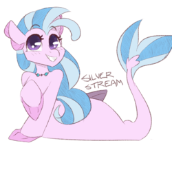 Size: 1600x1600 | Tagged: safe, artist:spoopygander, silverstream, merpony, seapony (g4), g4, blushing, cute, diastreamies, female, happy, jewelry, looking at you, looking up, mare, multicolored hair, necklace, seapony silverstream, smiling, solo