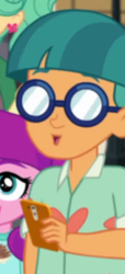 Size: 385x843 | Tagged: safe, screencap, doodle bug, garden grove, lily longsocks, equestria girls, equestria girls series, g4, street magic with trixie, spoiler:eqg series (season 2), background human, cellphone, cropped, female, male, offscreen character, phone, smartphone