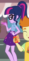 Size: 462x954 | Tagged: safe, screencap, gallop j. fry, sci-twi, twilight sparkle, equestria girls, g4, my little pony equestria girls: better together, street magic with trixie, clothes, cropped, female, glasses, hand on hip, legs, looking at you, magic, ponytail, skirt, smiling, smirk, smug, smuglight sparkle, telekinesis