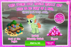 Size: 1044x694 | Tagged: safe, gameloft, shuffle step, g4, my little pony: magic princess, advertisement, avocado, colt, costs real money, cutie mark, food, introduction card, male