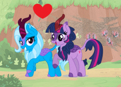 Size: 1752x1264 | Tagged: safe, artist:mlpcreativelab, artist:themexicanpunisher, trixie, twilight sparkle, kirin, g4, sounds of silence, cloven hooves, colored hooves, duo, female, kirin trixie, kirin twilight, kirin-ified, lesbian, ship:twixie, shipping, species swap
