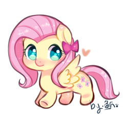 Size: 1748x1594 | Tagged: safe, artist:鱼爪, fluttershy, pegasus, pony, g4, bow, chibi, cute, female, hair bow, heart, mare, shyabetes, solo