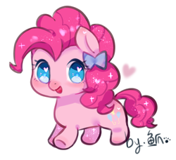 Size: 1748x1594 | Tagged: safe, artist:鱼爪, pinkie pie, earth pony, pony, g4, bow, chibi, colored pupils, cute, diapinkes, female, hair bow, heart, heart eyes, mare, pixiv, simple background, solo, white background, wingding eyes