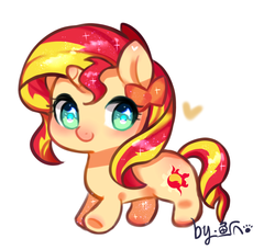 Size: 1748x1594 | Tagged: safe, artist:鱼爪, sunset shimmer, pony, unicorn, g4, bow, chibi, cute, female, hair bow, heart, mare, shimmerbetes, simple background, solo, white background