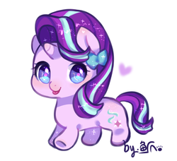 Size: 1748x1594 | Tagged: safe, artist:鱼爪, starlight glimmer, pony, unicorn, g4, bow, chibi, cute, female, glimmerbetes, hair bow, heart, mare, simple background, solo, white background
