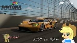 Size: 480x270 | Tagged: safe, artist:forzaveteranenigma, applejack, fanfic:equestria motorsports, equestria girls, g4, car, daytona international speedway, daytona usa, driving, florida, ford, ford gt, ford gt le mans, forza motorsport 7, motorsport, photo, race track, racecar, racing, racing suit, united states, watermark