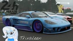 Size: 480x270 | Tagged: safe, artist:forzaveteranenigma, trixie, pony, fanfic:equestria motorsports, equestria girls, g4, 24h le mans, bmw, bmw m8, bmw m8 gte, car, driving, europe, forza motorsport 7, france, le mans, motorsport, photo, race track, racecar, racing, racing suit, saleen, saleen s7, watermark