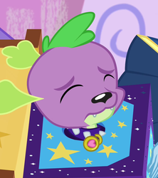 Size: 1079x1217 | Tagged: safe, screencap, spike, spike the regular dog, dog, equestria girls, g4, my little pony equestria girls: better together, street magic with trixie, collar, cropped, eyes closed, male, spike's dog collar