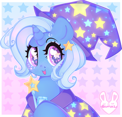 Size: 2859x2745 | Tagged: safe, artist:bunxl, trixie, pony, unicorn, g4, cape, clothes, cute, diatrixes, eyeshadow, female, happy, hat, heart eyes, high res, looking at you, makeup, mare, open mouth, solo, starry eyes, trixie's cape, trixie's hat, wand, wingding eyes