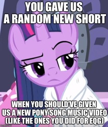 Size: 503x594 | Tagged: safe, edit, edited screencap, screencap, twilight sparkle, alicorn, pony, g4, rarity's biggest fan, spoiler:interseason shorts, caption, entitlement, image macro, meme, op is a duck, op is trying to start shit, op is trying to start shit so badly that it's kinda funny, op isn't even trying anymore, text, twilight sparkle (alicorn), unimpressed, user meltdown in the comments