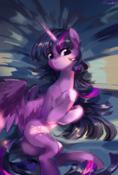 Size: 1240x1835 | Tagged: safe, artist:tingsan, twilight sparkle, alicorn, pony, g4, bed, butt, cutie mark, female, hooves, horn, looking at you, mare, messy mane, plot, solo, twilight sparkle (alicorn), wings