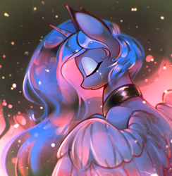 Size: 1404x1441 | Tagged: safe, artist:mirroredsea, princess luna, alicorn, pony, g4, crying, eyes closed, female, horn, mare, solo, wings