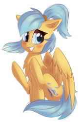 Size: 1680x2523 | Tagged: source needed, safe, artist:autumnvoyage, oc, oc only, oc:blurry ice, pegasus, pony, blushing, female, grin, looking at you, mare, simple background, smiling, solo, transparent background