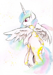 Size: 2409x3437 | Tagged: safe, artist:mashiromiku, princess celestia, pony, g4, cheongsam, chinese new year, clothes, high res, traditional art, watercolor painting