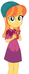 Size: 861x2158 | Tagged: safe, artist:wouterthebelgian1999, orange sunrise, equestria girls, g4, my little pony equestria girls: better together, street magic with trixie, background human, beanie, clothes, cute, hat, miniskirt, phone, shirt, skirt, t-shirt, vector