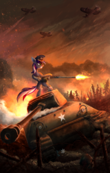 Size: 1984x3100 | Tagged: safe, artist:atlas-66, oc, oc only, oc:herpy, pony, female, m36 jackson, mare, shooting, solo, tank (vehicle), war, weapon, world war ii