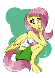 Size: 595x842 | Tagged: safe, artist:shelltoon, fluttershy, pegasus, anthro, unguligrade anthro, g4, cute, female, looking at you, mare, shyabetes, sitting, solo
