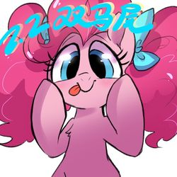 Size: 800x800 | Tagged: safe, artist:oofycolorful, pinkie pie, earth pony, pony, g4, alternate hairstyle, blushing, cute, diapinkes, female, mare, pigtails, simple background, solo, tongue out, white background