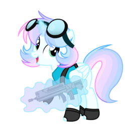 Size: 1784x1788 | Tagged: safe, artist:aquartistmlp, oc, oc only, oc:aqua artist, alicorn, pony, alicorn oc, assault rifle, clothes, famas, female, glowing horn, goggles, gun, hooves, horn, levitation, magic, mare, open mouth, rifle, simple background, solo, telekinesis, transparent background, weapon, wings