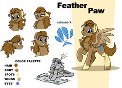 Size: 1024x738 | Tagged: safe, artist:rutkotka, oc, oc only, oc:feather paw, pegasus, pony, female, mare, reference sheet, smiling