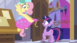 Size: 1920x1080 | Tagged: safe, screencap, fluttershy, twilight sparkle, pony, a canterlot wedding, g4, clothes, out of context, skirt, skirt lift