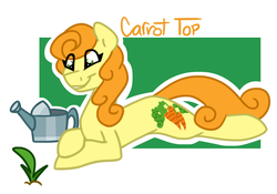 Size: 1070x750 | Tagged: safe, artist:sunny-synopsis, carrot top, golden harvest, earth pony, pony, g4, cute, eye clipping through hair, female, mare, plant, prone, solo, watering can