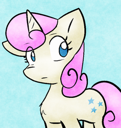 Size: 592x624 | Tagged: safe, artist:zutcha, twinkleshine, pony, unicorn, g4, adorableshine, blue background, chest fluff, cute, eye clipping through hair, eyebrows, eyebrows visible through hair, female, mare, no pupils, simple background, solo