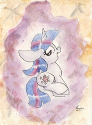 Size: 695x937 | Tagged: safe, artist:slightlyshade, twilight sparkle, pony, unicorn, g4, abstract background, female, filly, filly twilight sparkle, solo, traditional art, younger