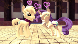 Size: 1366x768 | Tagged: safe, artist:clawort-animations, double diamond, rarity, earth pony, pony, unicorn, g4, 3d, diamond duo, female, male, mare, shipping, stallion, straight
