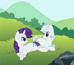 Size: 1024x897 | Tagged: safe, artist:sarahgdo, double diamond, rarity, earth pony, pony, unicorn, g4, diamond duo, female, lying down, male, mare, shipping, stallion, straight