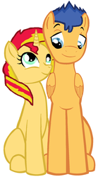 Size: 984x1772 | Tagged: safe, artist:3d4d, artist:ilovesonik, flash sentry, sunset shimmer, pony, unicorn, g4, base used, female, male, ship:flashimmer, shipping, straight