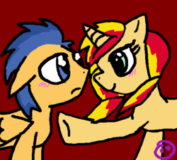 Size: 550x500 | Tagged: safe, artist:ninetailsofawesome, flash sentry, sunset shimmer, pony, g4, female, male, ship:flashimmer, shipping, straight