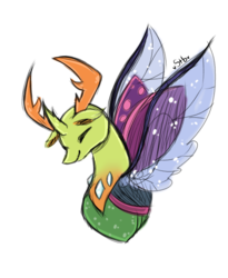 Size: 474x578 | Tagged: safe, artist:sarathebunny, thorax, changedling, changeling, g4, bust, cute, eyes closed, king thorax, male, portrait, simple background, solo, thorabetes, white background