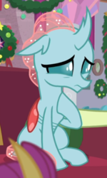 Size: 362x605 | Tagged: safe, screencap, ocellus, changedling, changeling, g4, the hearth's warming club, cropped, female, nervous, sitting, solo