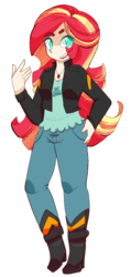 Size: 559x1178 | Tagged: safe, artist:coffeedazes, sunset shimmer, human, g4, colored pupils, cute, female, geode of empathy, hand on hip, humanized, magical geodes, open mouth, pixel art, shimmerbetes, simple background, solo, starry eyes, transparent background, wingding eyes
