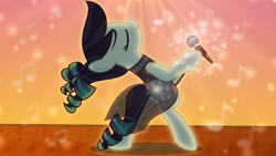 Size: 1600x900 | Tagged: safe, artist:jhayarr23, artist:sailortrekkie92, coloratura, earth pony, pony, g4, bipedal, bohemian rhapsody, eyes closed, female, freddie mercury, mare, microphone, simple background, solo, vector