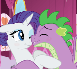 Size: 1000x900 | Tagged: safe, artist:twinklesentrymlp0809, rarity, spike, dragon, pony, unicorn, g4, blushing, duo, eyes closed, eyeshadow, female, floppy ears, kissing, makeup, male, mare, older, older spike, ship:sparity, shipping, smiling, straight, winged spike, wings