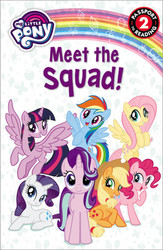 Size: 440x675 | Tagged: safe, applejack, fluttershy, pinkie pie, rainbow dash, rarity, starlight glimmer, twilight sparkle, alicorn, pony, g4, official, book, flying, hair flip, hair over one eye, looking at you, lying down, mane six, prone, raised hoof, smiling, spread wings, twilight sparkle (alicorn), wings