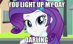 Size: 884x540 | Tagged: safe, edit, edited screencap, screencap, rarity, equestria girls, g4, player piano, bronybait, caption, darling, female, image macro, impact font, looking at you, meme, positive ponies, solo, text