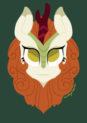 Size: 1684x2382 | Tagged: safe, artist:darkestsunset, autumn blaze, kirin, g4, sounds of silence, female, green background, head only, no pupils, simple background, solo