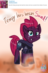 Size: 786x1188 | Tagged: safe, artist:rainbow eevee, tempest shadow, pony, g4, cliff, comments, crying, desert, dust, female, happy, joy, saved, smiling, solo, tempy