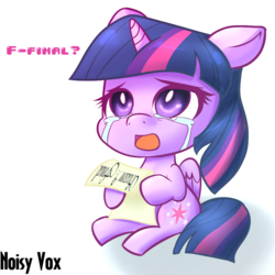 Size: 1000x1000 | Tagged: safe, artist:noisyvox, twilight sparkle, alicorn, pony, g4, chibi, crying, cute, end of ponies, female, final, in-universe pegasister, sad, series finale blues, sitting, solo, twiabetes, twilight sparkle (alicorn)