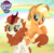 Size: 1000x981 | Tagged: safe, artist:joemasterpencil, applejack, autumn blaze, earth pony, kirin, pony, g4, season 8, sounds of silence, applejack's hat, awwtumn blaze, cowboy hat, cute, duo, ear fluff, female, freckles, friendship, hair tie, hat, horn, jackabetes, leaping, leonine tail, looking at you, mare, movie, movie accurate, my little pony logo, open mouth, outdoors, ponytail, raised hoof, scales, smiling, standing, stetson