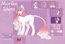 Size: 2598x1766 | Tagged: safe, artist:sora-choi, oc, oc only, oc:moriko shiro, earth pony, pony, choker, female, floral head wreath, flower, horns, mare, reference sheet, solo