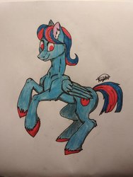 Size: 780x1040 | Tagged: safe, oc, oc:hellfire, pegasus, pony, alternate cutie mark, blue fur, cutie mark, fur, male, red eyes, traditional art