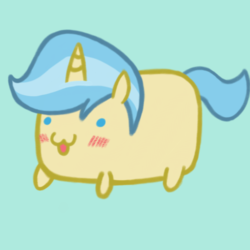 Size: 1080x1080 | Tagged: safe, artist:showtimeandcoal, oc, oc only, oc:blank slate, pony, unicorn, chibi, cute, digital art, food, potato, present, simple background, solo, squee