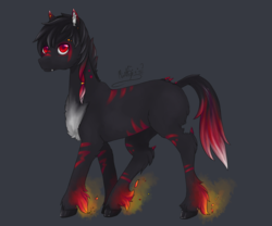 Size: 2304x1920 | Tagged: safe, artist:mirith, oc, oc only, oc:agral, demon, demon pony, pony, gray background, markings, signature, simple background, solo