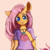 Size: 4000x4000 | Tagged: safe, artist:miokomata, fluttershy, pegasus, anthro, g4, arm hooves, clothes, cute, female, freckles, innuendo, jewelry, looking at you, looking down, mare, open mouth, pendant, shirt, shyabetes, smiling, solo, t-shirt